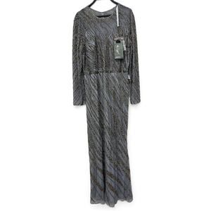 New Mac Duggal Platinum Long Sleeves Beaded Evening Gown 5240 Size 18